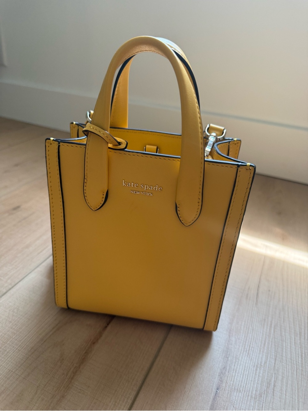 kate spade yellow leather mini tote with striped removable strap - Picture 5 of 6